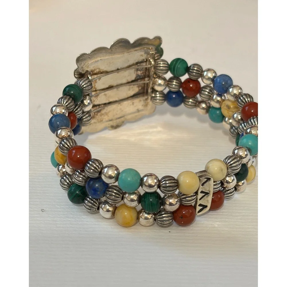 Carolyn Pollack Relios Sterling Multi Gemstone Desert Scene Beaded Cuff Bracelet